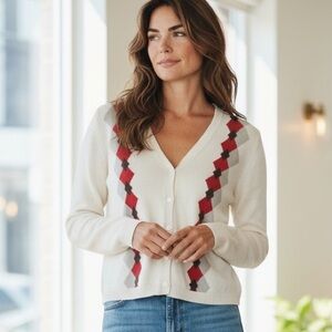 Brooks Brothers Silk Cotton Argyle Cardigan Small | Preppy Classic V-Neck